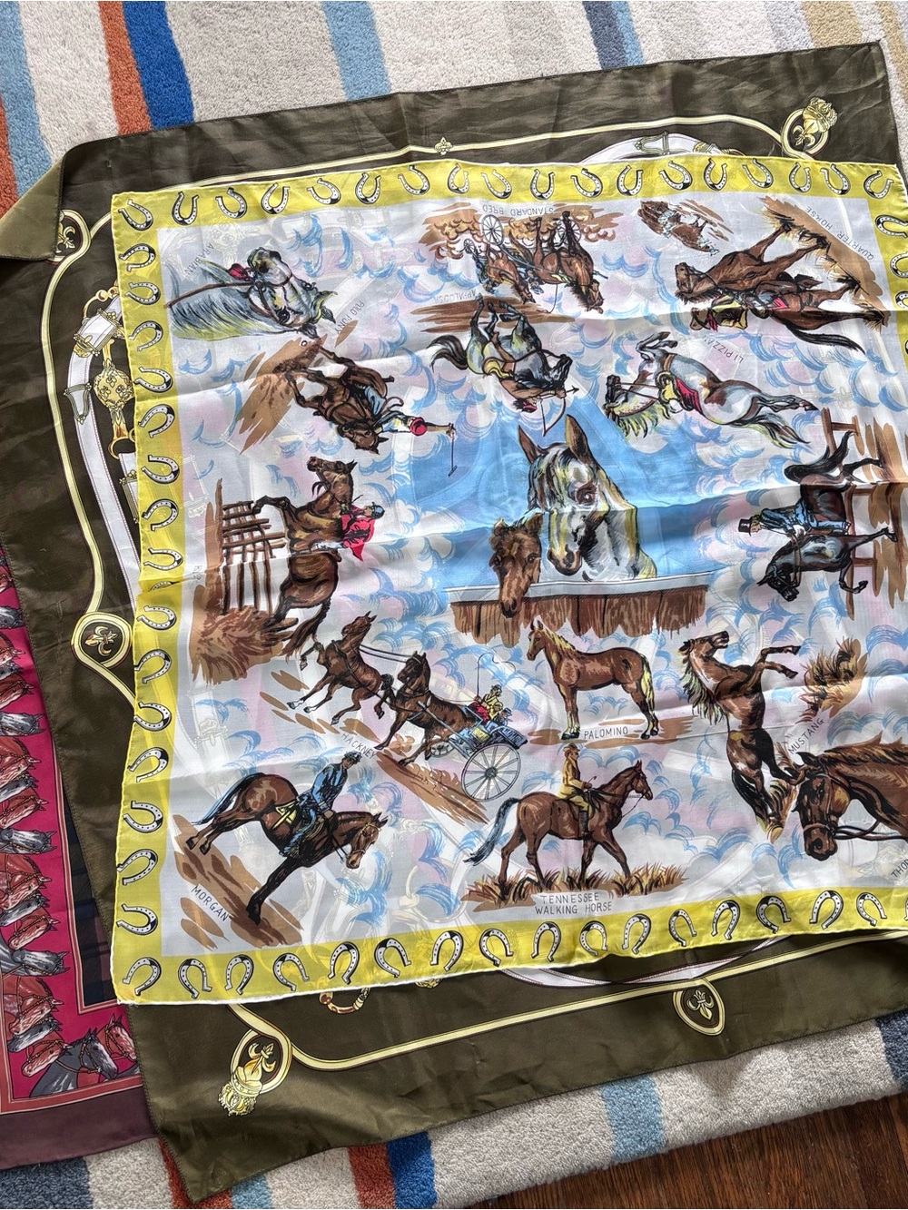 Bundle of 3 Vintage Equestrian Print Silk‎ Scarf